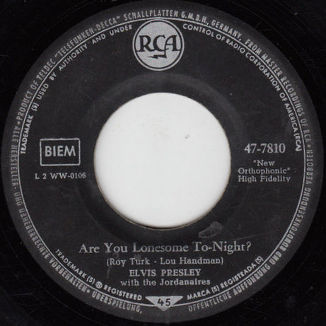 Elvis Presley : Bist Du Einsam Heut Nacht? (Are You Lonesome Tonight?) (7", Single)