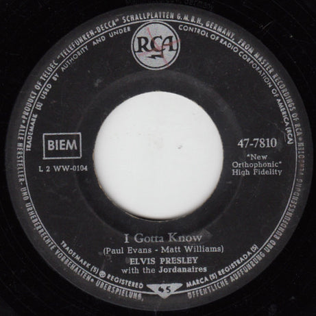 Elvis Presley : Bist Du Einsam Heut Nacht? (Are You Lonesome Tonight?) (7", Single)