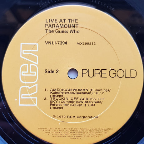 The Guess Who : Live At The Paramount (LP, Album, RE)