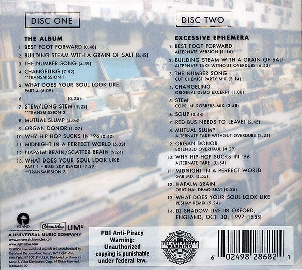 DJ Shadow : Endtroducing...  (CD, Album, RE + CD, Comp + Dlx)