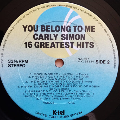Carly Simon : You Belong To Me 16 Greatest Hits (LP, Comp, Lim)