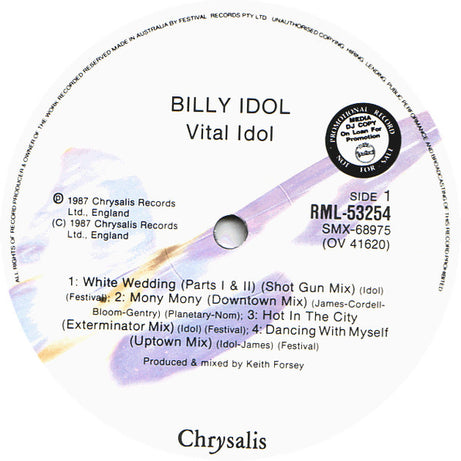 Billy Idol : Vital Idol (LP, Album, Comp, Promo, RP)