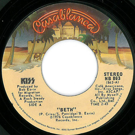 Kiss : Beth / Detroit Rock City (7", Single, Styrene, 2nd)