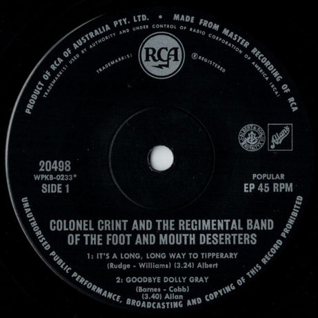 Colonel Crint and the Regimental Band of the Foot and Mouth Deserters : Colonel Crint and the Regimental Band of the Foot and Mouth Deserters (7", EP)
