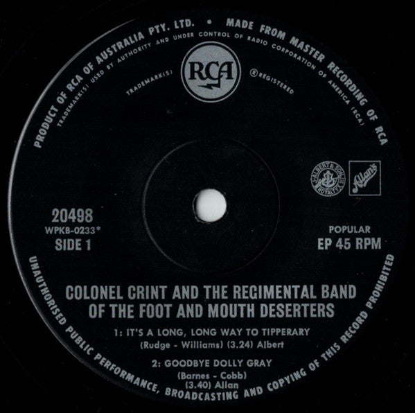 Colonel Crint and the Regimental Band of the Foot and Mouth Deserters : Colonel Crint and the Regimental Band of the Foot and Mouth Deserters (7", EP)