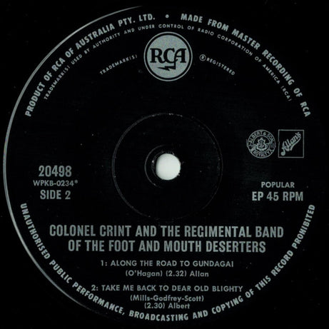 Colonel Crint and the Regimental Band of the Foot and Mouth Deserters : Colonel Crint and the Regimental Band of the Foot and Mouth Deserters (7", EP)
