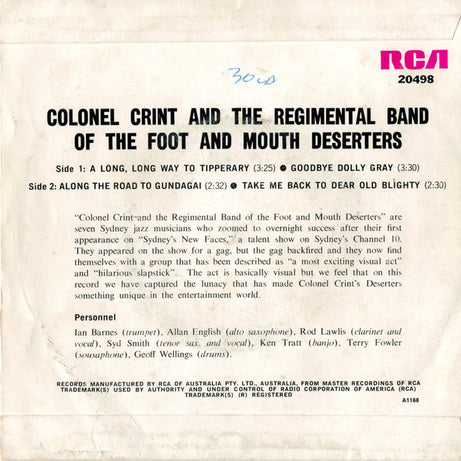 Colonel Crint and the Regimental Band of the Foot and Mouth Deserters : Colonel Crint and the Regimental Band of the Foot and Mouth Deserters (7", EP)