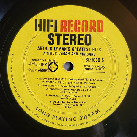 Arthur Lyman : Arthur Lyman's Greatest Hits (LP, Comp)