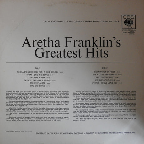 Aretha Franklin : Aretha Franklin's Greatest Hits (LP, Comp)