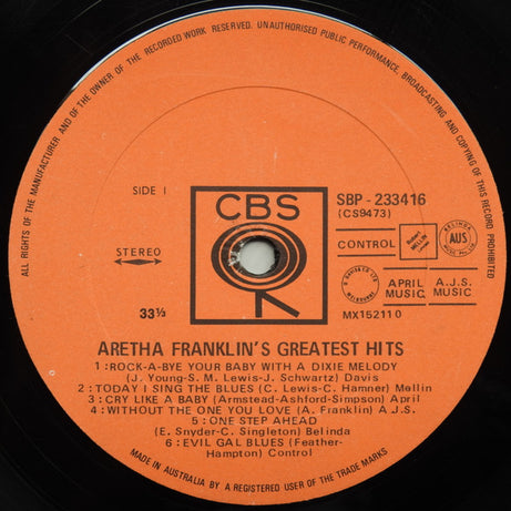 Aretha Franklin : Aretha Franklin's Greatest Hits (LP, Comp)