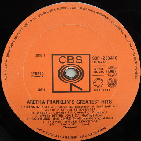 Aretha Franklin : Aretha Franklin's Greatest Hits (LP, Comp)