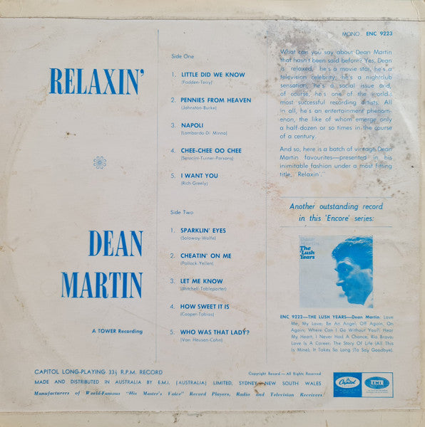 Dean Martin : Relaxin' (LP, Comp)