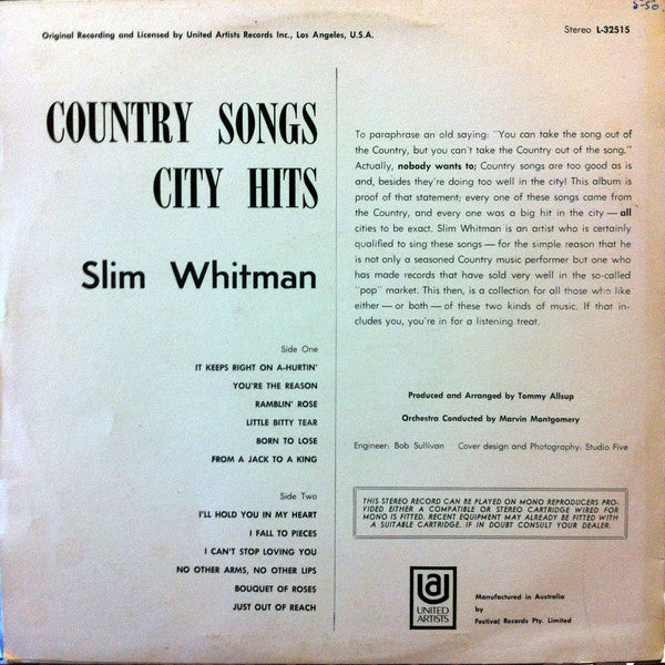 Slim Whitman : Country Songs / City Hits (LP, Album)