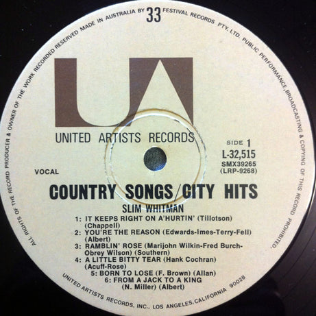 Slim Whitman : Country Songs / City Hits (LP, Album)