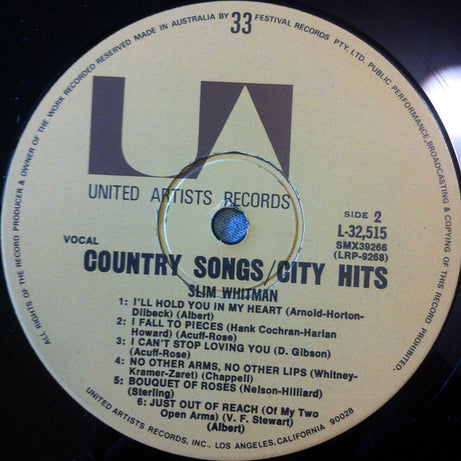 Slim Whitman : Country Songs / City Hits (LP, Album)
