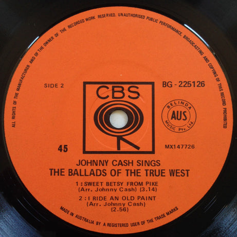 Johnny Cash : Sings The Ballads Of The True West (7", EP, Mono)