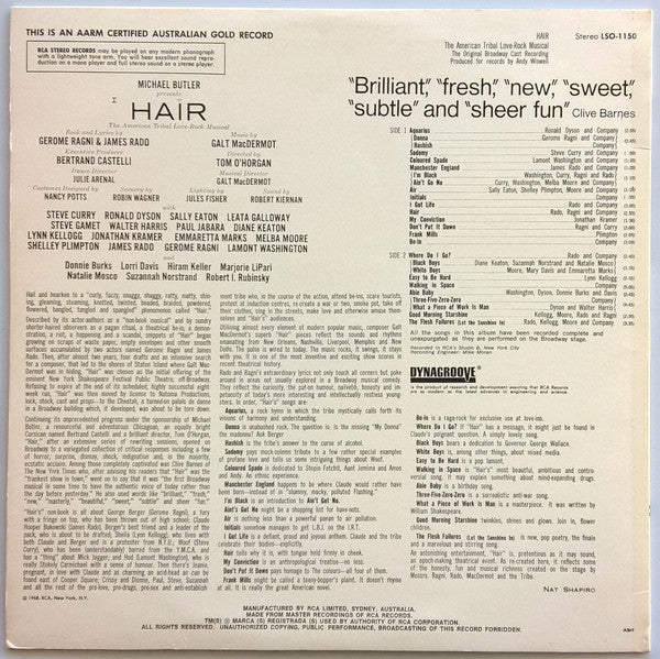 Various : Hair - The American Tribal Love-Rock Musical (The Original Broadway Cast Recording) (LP, Album, RE)