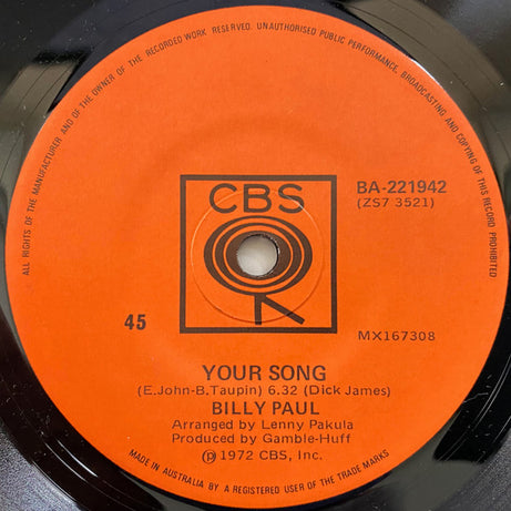 Billy Paul : Me And Mrs. Jones (7", Single)