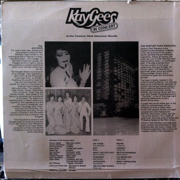 KayGees : KayGees In Concert At The Century Park Sheraton Manila (LP, Album)