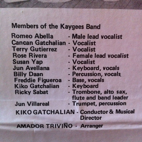 KayGees : KayGees In Concert At The Century Park Sheraton Manila (LP, Album)