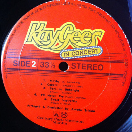 KayGees : KayGees In Concert At The Century Park Sheraton Manila (LP, Album)