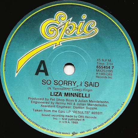 Liza Minnelli : So Sorry, I Said (7", Single)