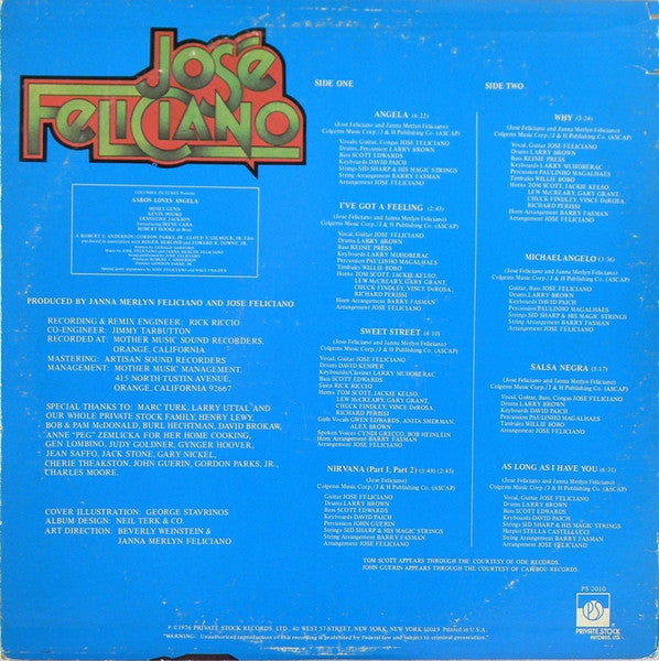 José Feliciano : Angela (LP, Album, Ter)