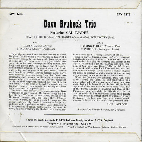 The Dave Brubeck Trio Featuring Cal Tjader : Laura (7", EP)
