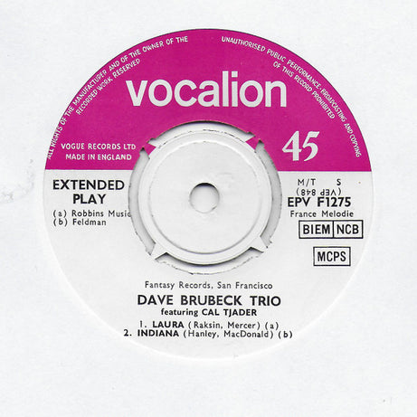 The Dave Brubeck Trio Featuring Cal Tjader : Laura (7", EP)