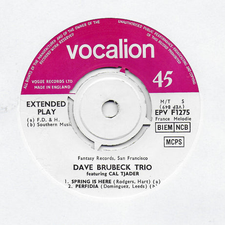The Dave Brubeck Trio Featuring Cal Tjader : Laura (7", EP)
