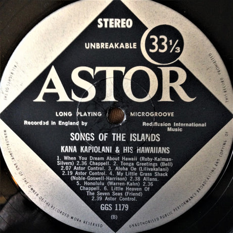 Kana Kapiolani And His Hawaiians : Songs Of The Islands (LP, Album)