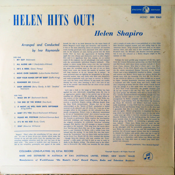 Helen Shapiro : Helen Hits Out! (LP, Album, Mono, RE)