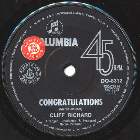 Cliff Richard : Congratulations (7", Single)