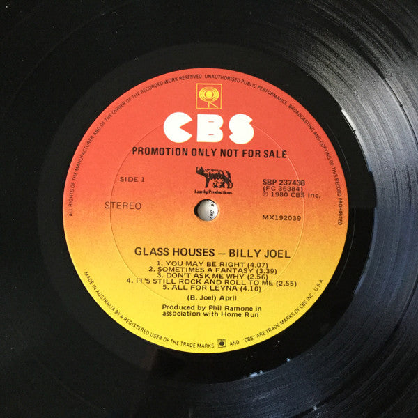 Billy Joel : Glass Houses (LP, Album, Promo)