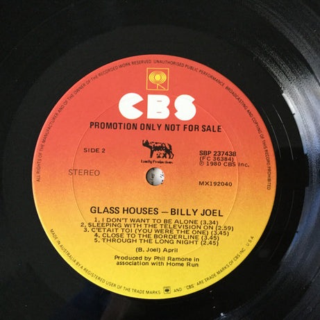 Billy Joel : Glass Houses (LP, Album, Promo)
