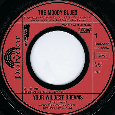 The Moody Blues : Your Wildest Dreams (7", Single)