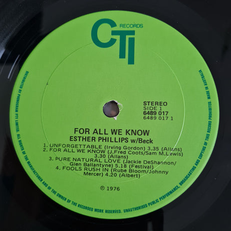 Esther Phillips With Joe Beck : For All We Know (LP, Album)