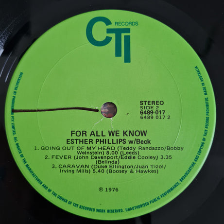 Esther Phillips With Joe Beck : For All We Know (LP, Album)